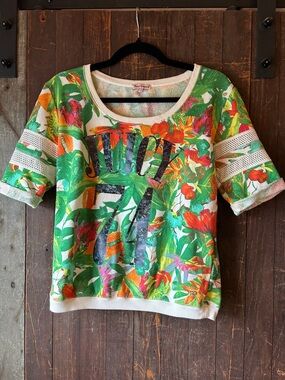 Juicy Couture Green Floral 'Juicy 71' Short Sleeve Jersey Top
